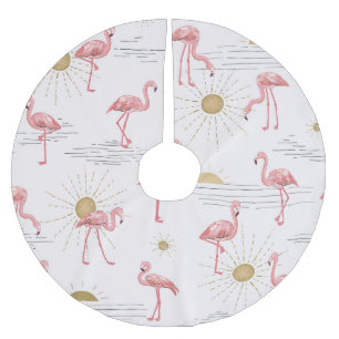 Flamingo sunset: vintage doodle pattern. brushed polyester tree skirt