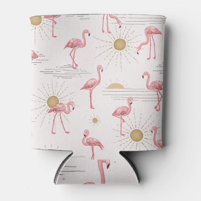 Flamingo sunset: vintage doodle pattern. can cooler (Front)