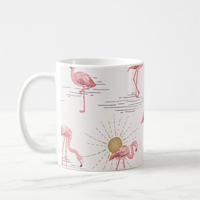 Flamingo sunset: vintage doodle pattern. coffee mug (Left)
