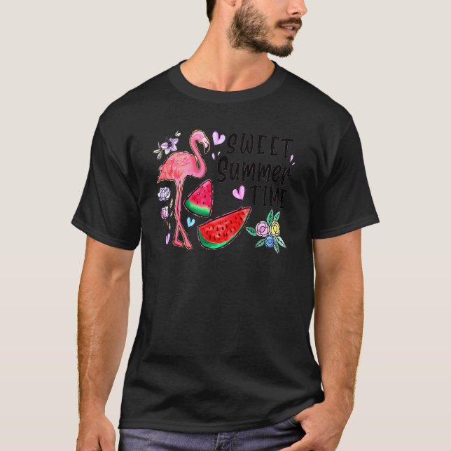 Flamingo Sweet Summer Time I Love Summer Beach Vac T-Shirt (Front)