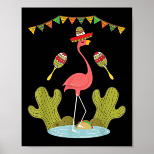Flamingo Taco Sombrero Mexican Funny Cinco De Mayo Poster