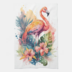 Flamingo tea towel