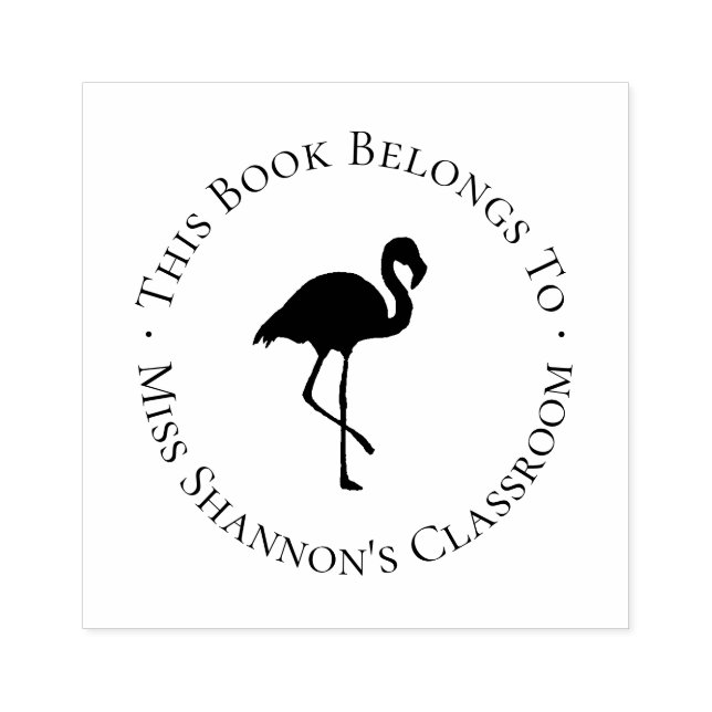 Flamingo Teacher Bookplate Label Rubber Stamp (Imprint)