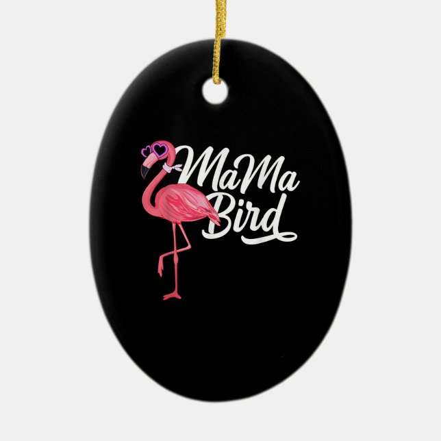Flamingo Theme Birthday Gift - Mama Bird Flamingo Ceramic Tree Decoration (Front)