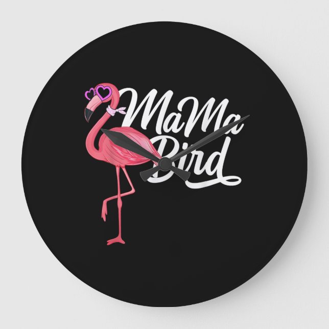 Flamingo Theme Birthday Gift - Mama Bird Flamingo Large Clock (Front)