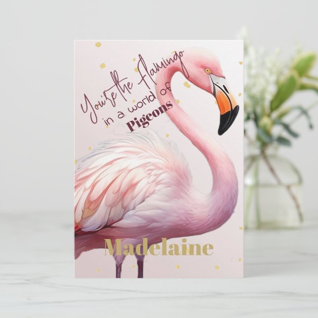 Flamingo Theme Pink Gold Birthday Invitation (Standing Front)