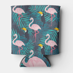 Flamingo, toucan: tropical leaf pattern can cooler