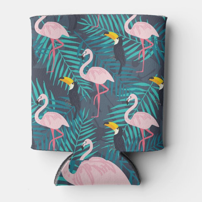 Flamingo, toucan: tropical leaf pattern can cooler (Front)