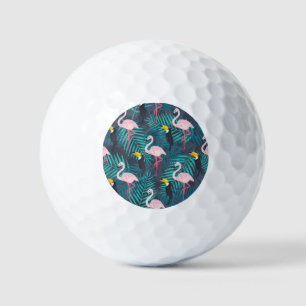 Flamingo, toucan: tropical leaf pattern golf balls