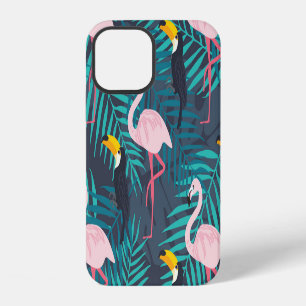 Flamingo, toucan: tropical leaf pattern iPhone 12 case
