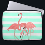 Flamingo Trio on Stripes Laptop Sleeve<br><div class="desc">A trio of pink flamingos for summer and throughout the year for tropical appeal. Shown here over South Beach stripes in cool minty green.</div>
