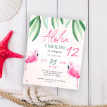 Flamingo tropical Aloha kids budget birthday party<br><div class="desc">Cute pink flamingo and green tropical leaves kids birthday party budget affordable invitation with Aloha handwritten script. Suitable for girls tropical Hawaiian luau themed, summer beach, pool, or by the sea birthday parties. PLEASE READ THIS BEFORE PURCHASING! This is a budget affordable wedding card printed on a paper sheet (each...</div>