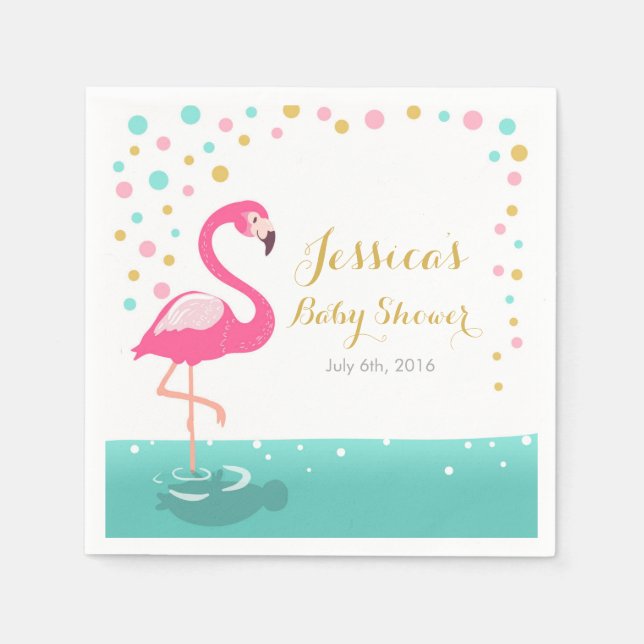 Flamingo Tropical Baby Shower Paper Napkin Girl (Front)