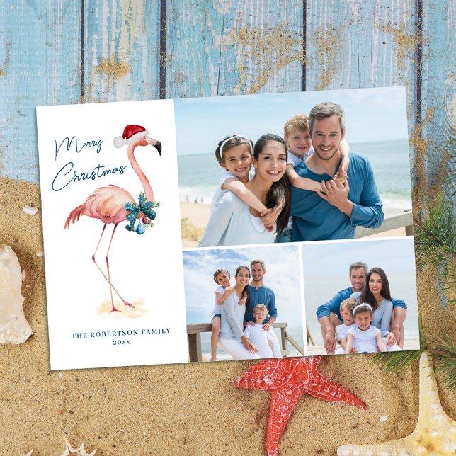 Flamingo Tropical Beach Christmas Photo Holiday Card (Creator Uploaded)