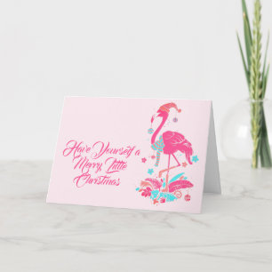 Flamingo Tropical Beach Christmas Wishes Holiday Card