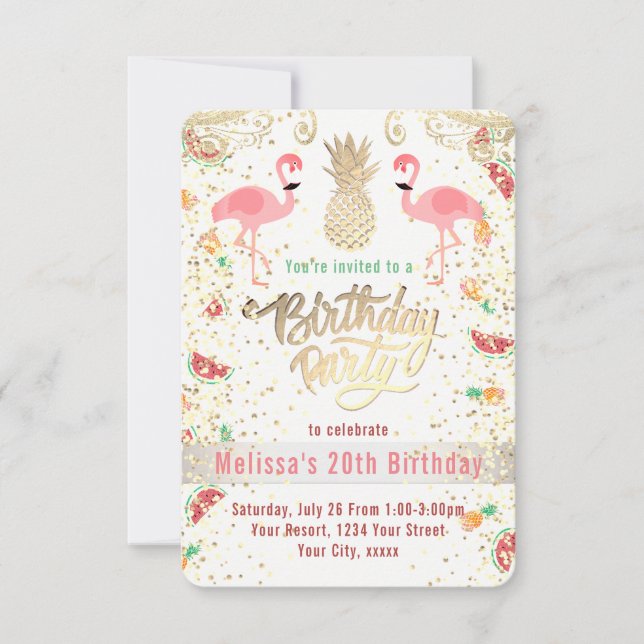 flamingo tropical birthday luau invitation (Front)