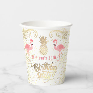 flamingo tropical birthday paper cups