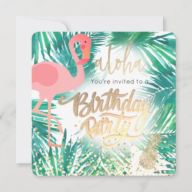 flamingo tropical birthday party invitation (Front)