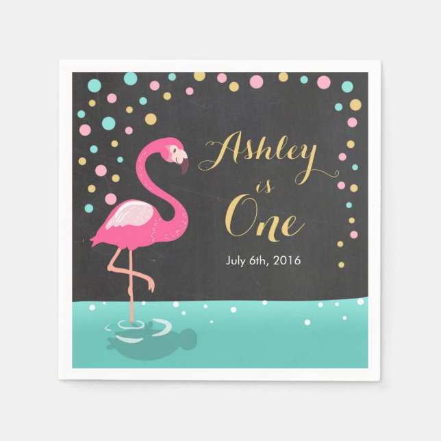 Flamingo Tropical Birthday Party Paper Napkin Girl (Front)