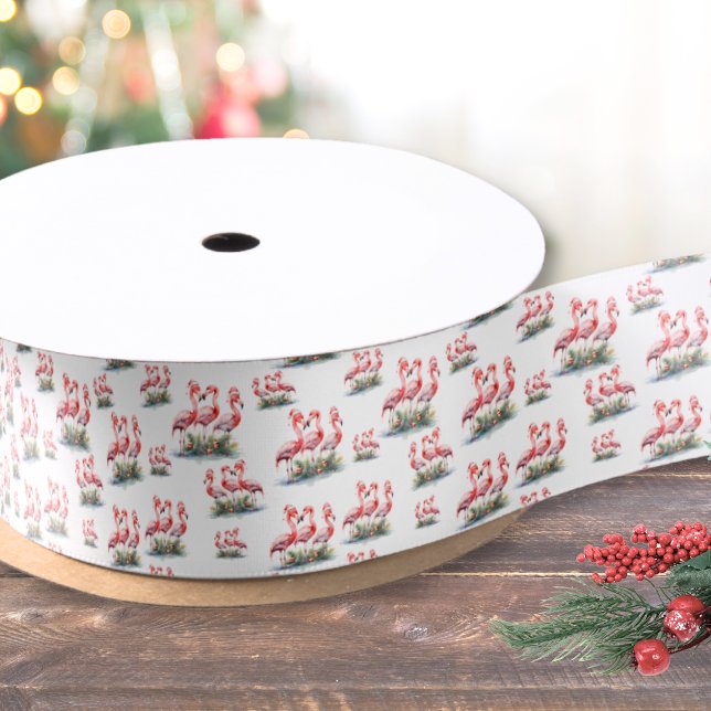 Flamingo Tropical Christmas Satin Ribbon (Flamingo Tropical Christmas Satin Ribbon)