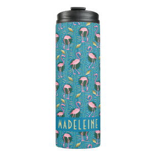 Flamingo Tropical Cute Teal Gold Pattern Custom Thermal Tumbler