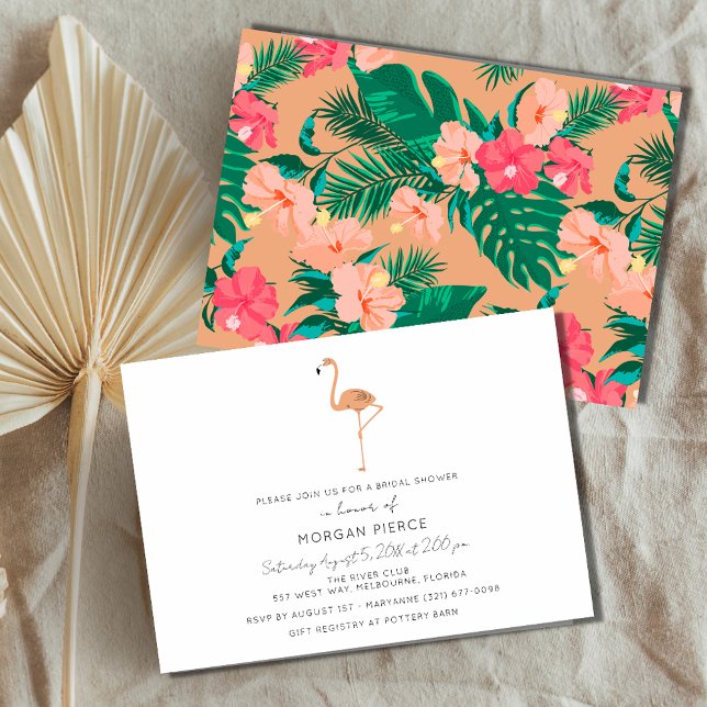 Flamingo Tropical Floral Summer Bridal Shower Invitation (Creator Uploaded)