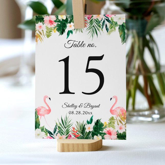 Flamingo Tropical Floral Wedding Table Number (Creator Uploaded)