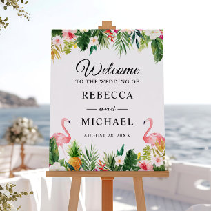 Flamingo Tropical Floral Wedding Welcome Sign