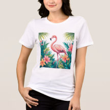 Flamingo & Tropical Flowers T-Shirt 