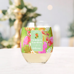 Flamingo Tropical Garden Bright Green Stemless Wine Glass