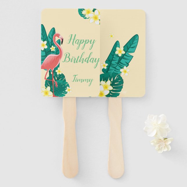 Flamingo Tropical Hand Fan (Front and Back)