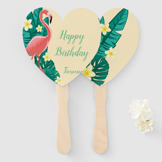 Flamingo Tropical Hand Fan (Front and Back)