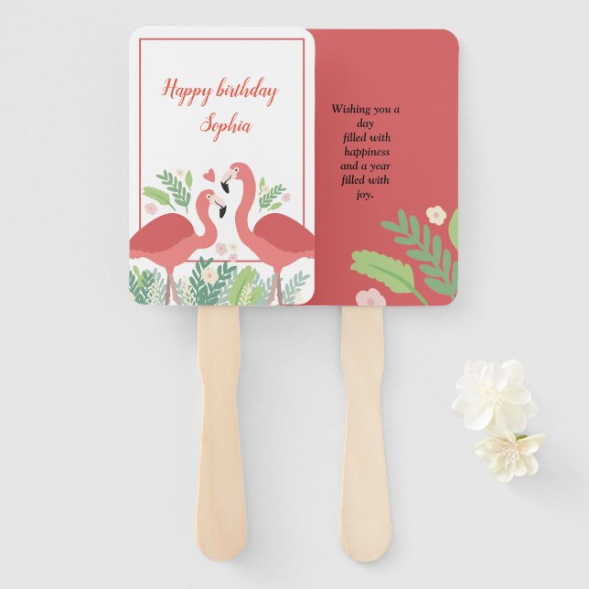Flamingo Tropical Hand Fan (Front and Back)
