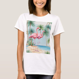 Flamingo Tropical Island Tshirt Beach Palmtrees