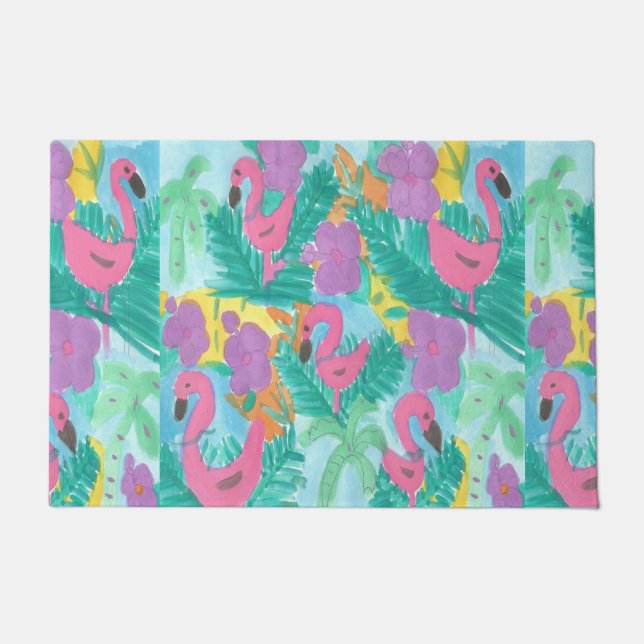 Flamingo Tropical Jungle Doormat (Front)