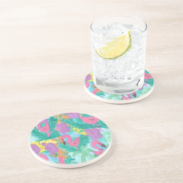 Flamingo Tropical Jungle Pattern Coaster (Side)