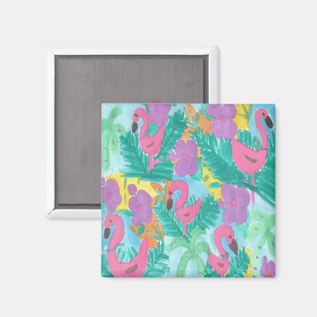 Flamingo Tropical Jungle Pattern Magnet (Front/Back)