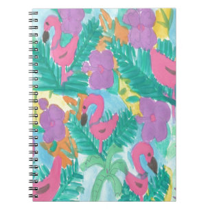 Flamingo Tropical Jungle Pattern Spiral Notebook