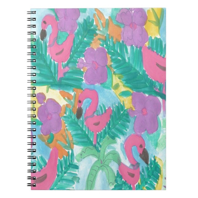 Flamingo Tropical Jungle Pattern Spiral Notebook (Front)