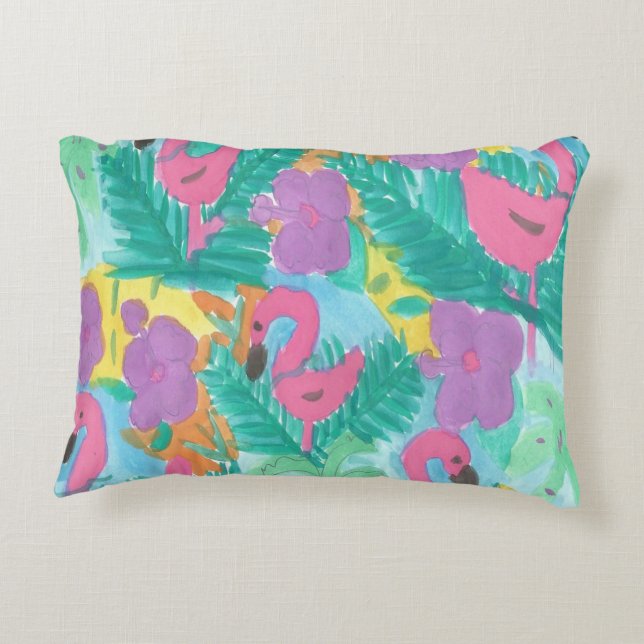 Flamingo Tropical Jungle Print Decorative Cushion (Back)