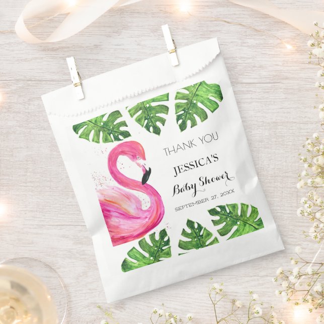 Flamingo Tropical Leaves Baby Shower Party Favour Bags (Clipped)