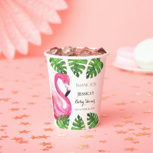 Flamingo Tropical Leaves Baby Shower Party Favour Paper Cups