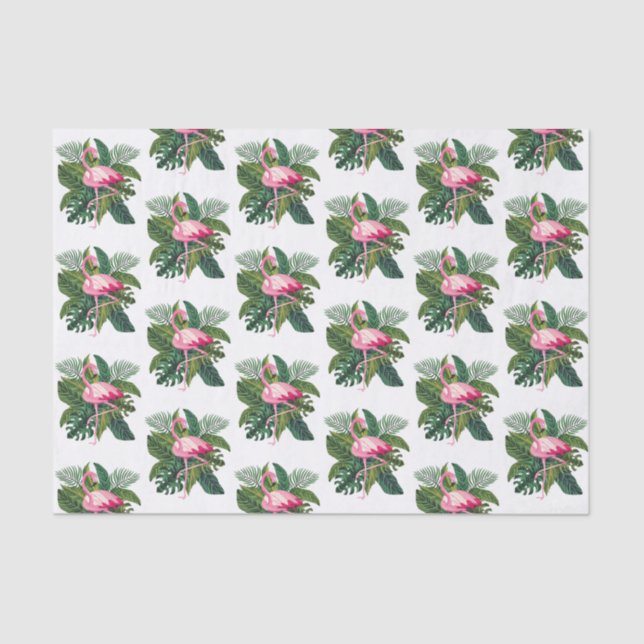 Flamingo Tropical Leaves Botanical Pattern Tissue Paper (Front)