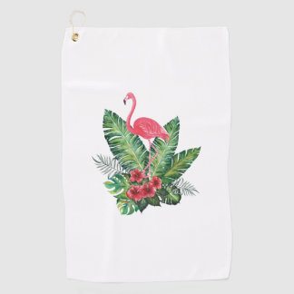 Flamingo tropical leaves golf towel
