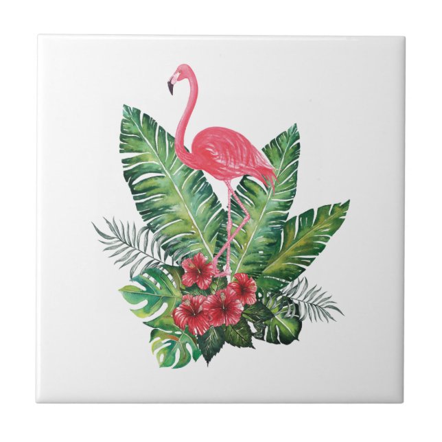 Flamingo tropical leaves tile (Front)