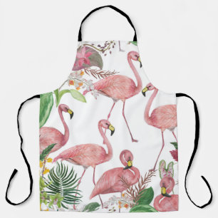 Flamingo Tropical Leaves Watercolor Pattern Apron