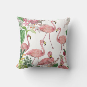 Flamingo Tropical Leaves Watercolor Pattern Cushion