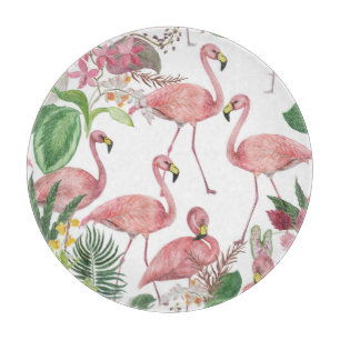 Flamingo Tropical Leaves Watercolor Pattern Cutting Board