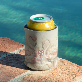 Flamingo Tropical Monogram Bridal Shower Wedding Can Cooler
