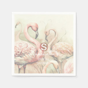 Flamingo Tropical Monogram Bridal Shower Wedding Napkin
